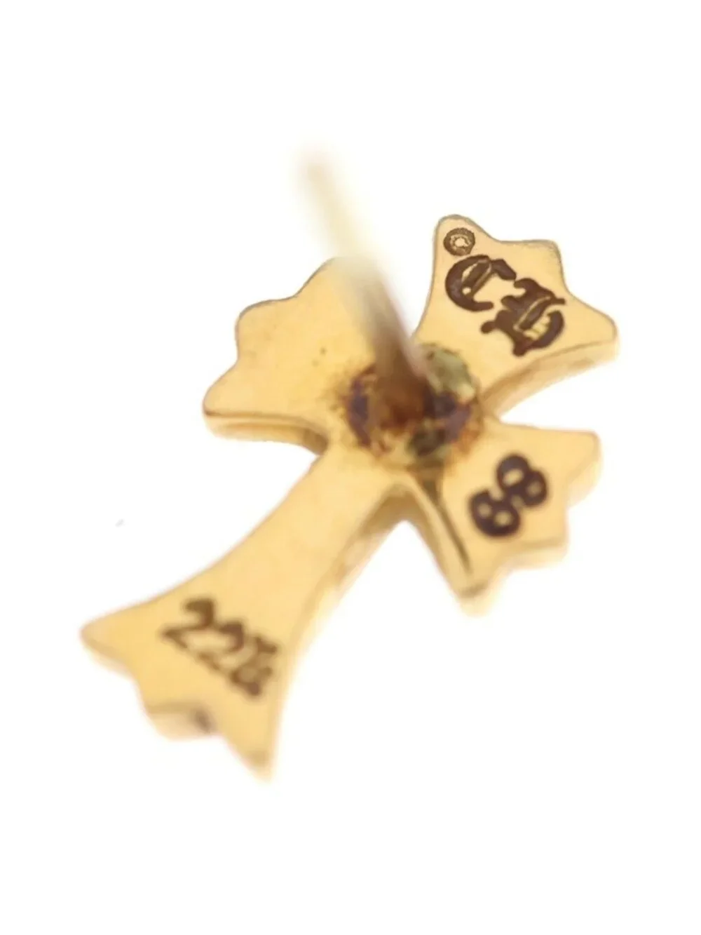 Chrome Hearts 22k CH Crs 2 Fat P Dia CH Crossfat Stud Earrings Pave Diamond Gold